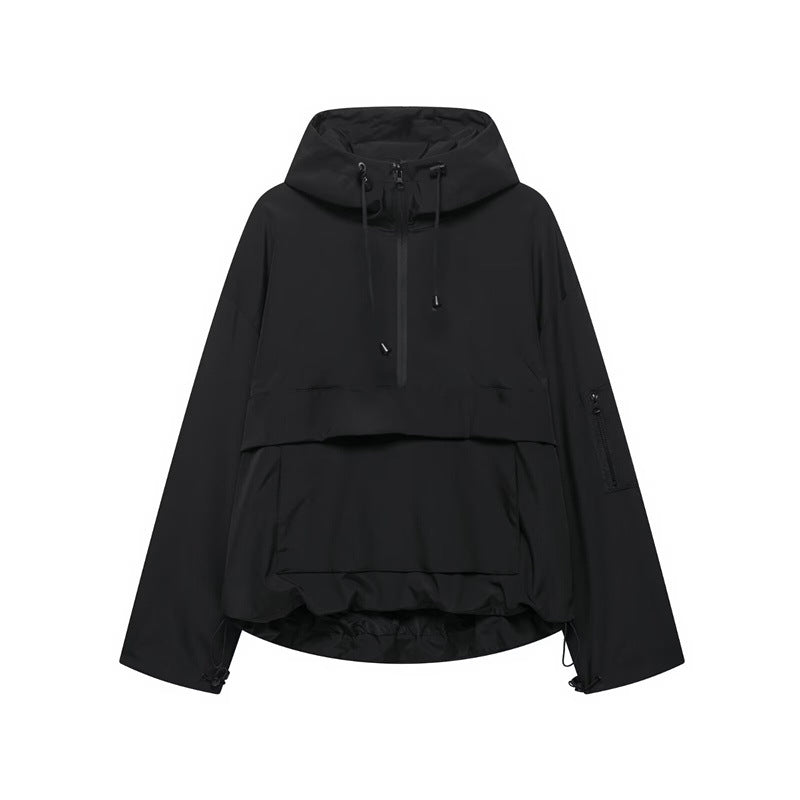 Style Women's Fashion Casual Loose Fit Half-Zip Hooded Jacket