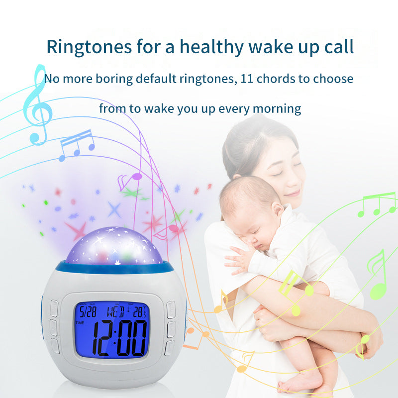 1038 Music Star Projection Clock Natural Sound Electronic Perpetual Calendar Colorful LED Alarm Clock