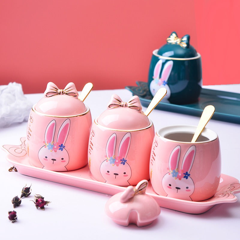 Lovely design cartoon  kitchenware 3 pieces ceramic spice jar set for gift