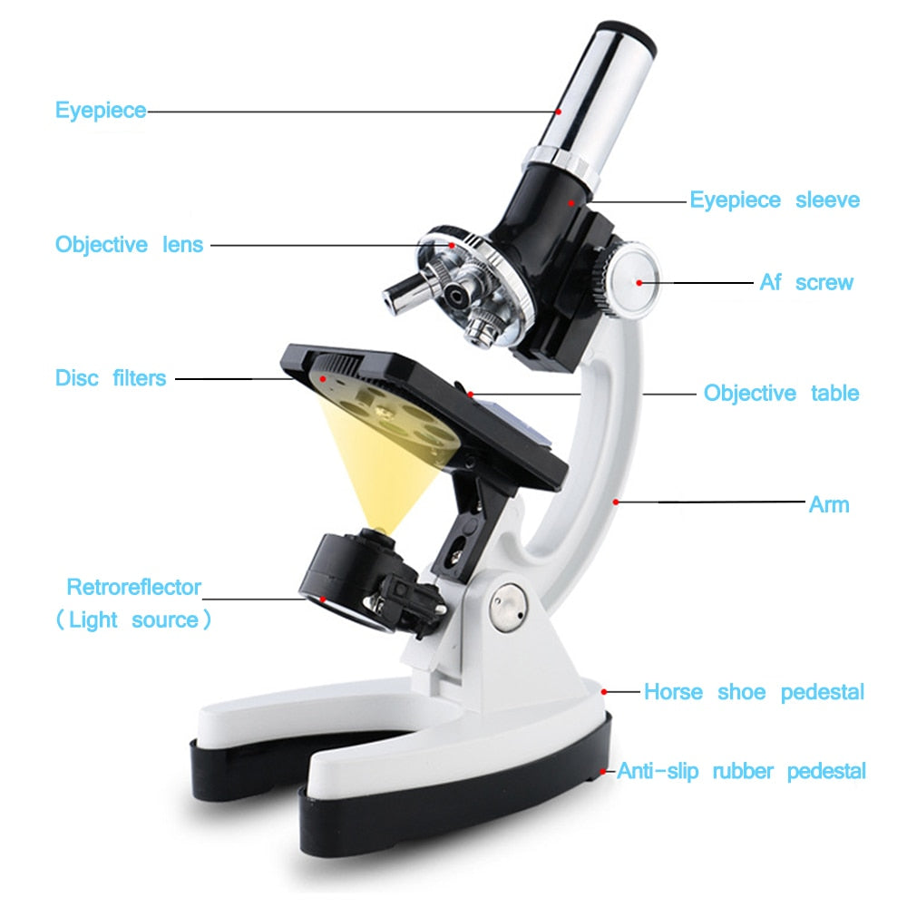 1200X Digital Microscope Set with Accessories Kit for Children Kids Students Gift All-Metal 100X 600X 1200X White Microscope