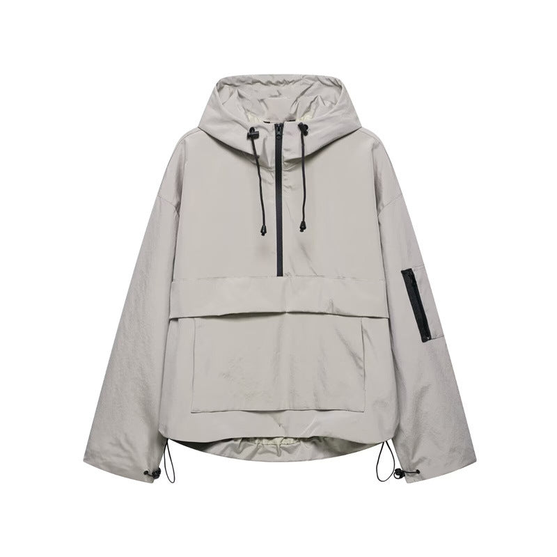 Style Women's Fashion Casual Loose Fit Half-Zip Hooded Jacket