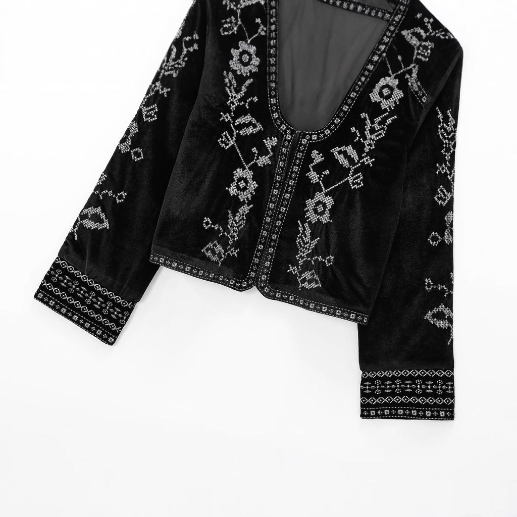 Women's Fashion Embroidered Velvet Short Jacket