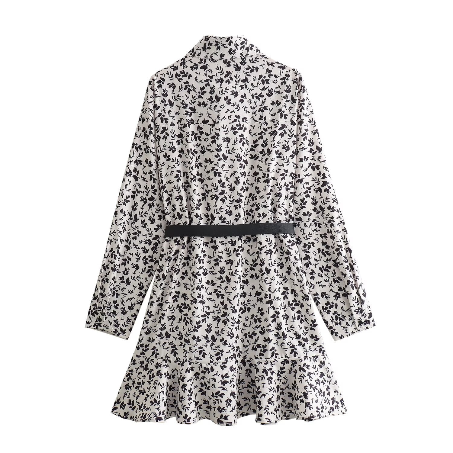 Women's Fashion Casual Waist Belt Floral Print Short Dress