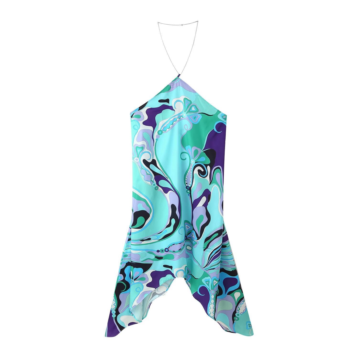 Women's Fashion Sexy Printed Chain Halter Dress