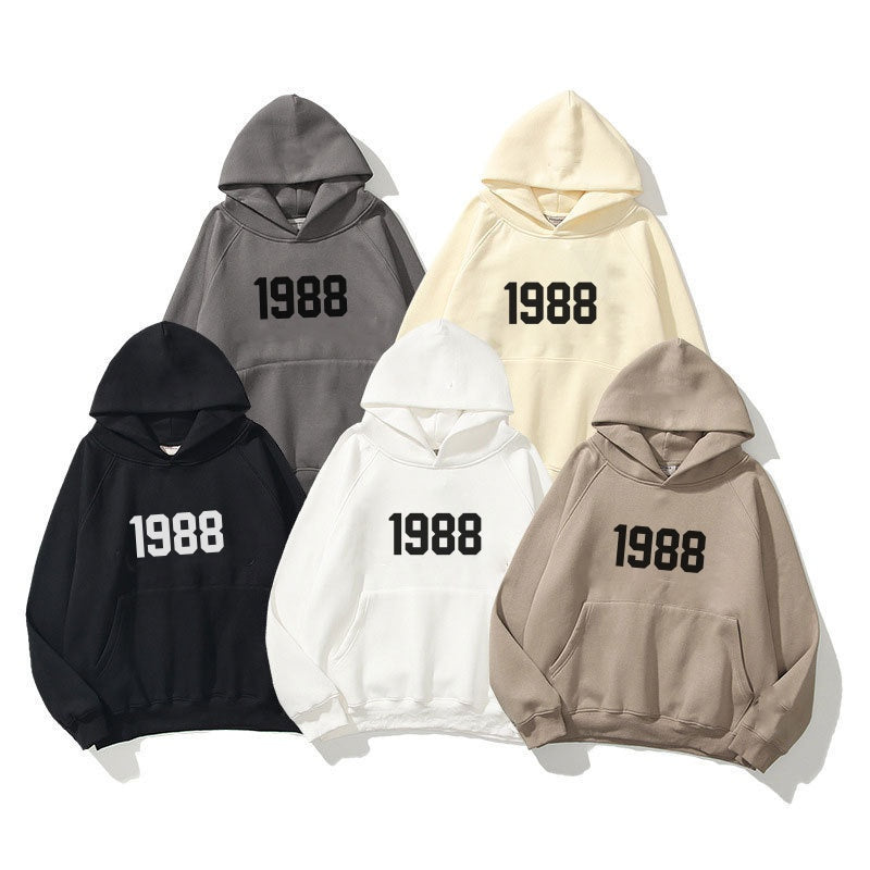 New Shoulder Sleeve Double layered Hat Double line Fashion Brand Hoodie High Street Loose Velvet 1988 Word Men's and Women's Hoodie