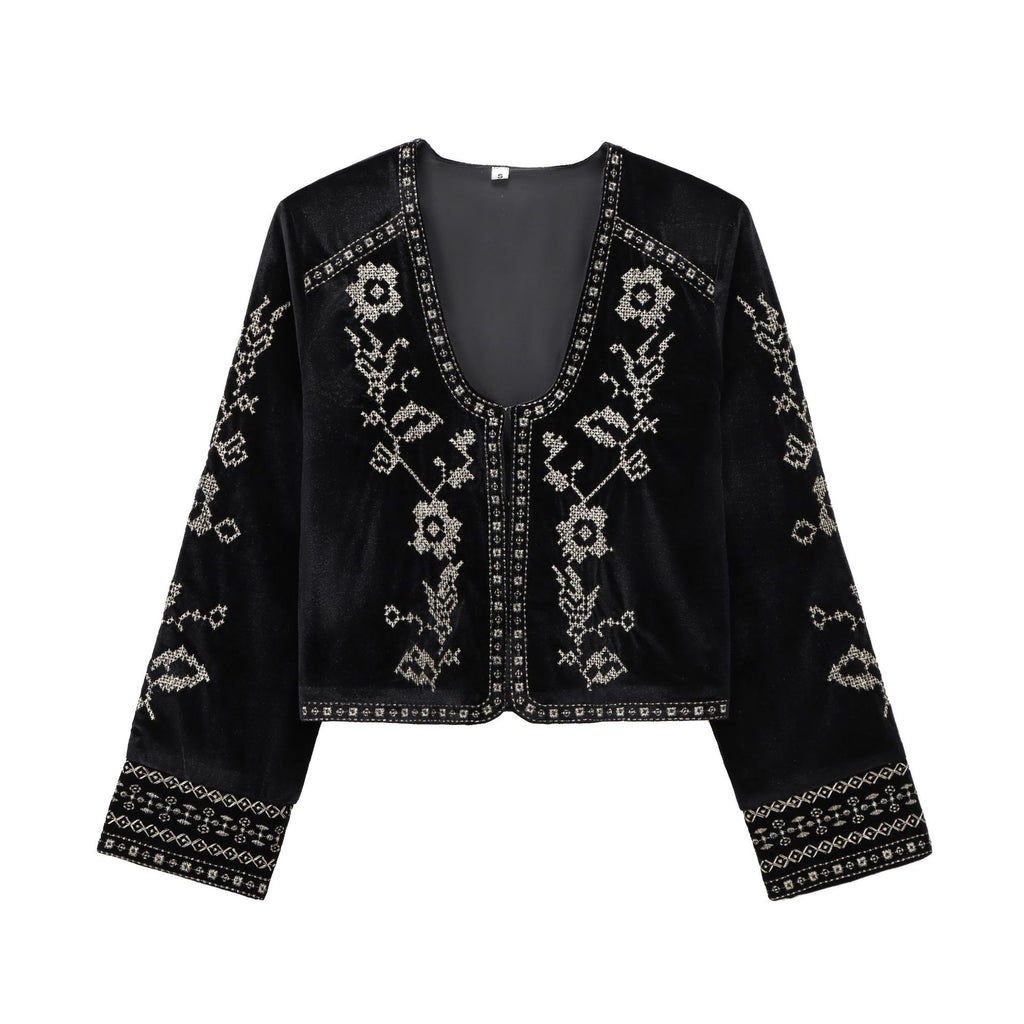 Women's Fashion Embroidered Velvet Short Jacket