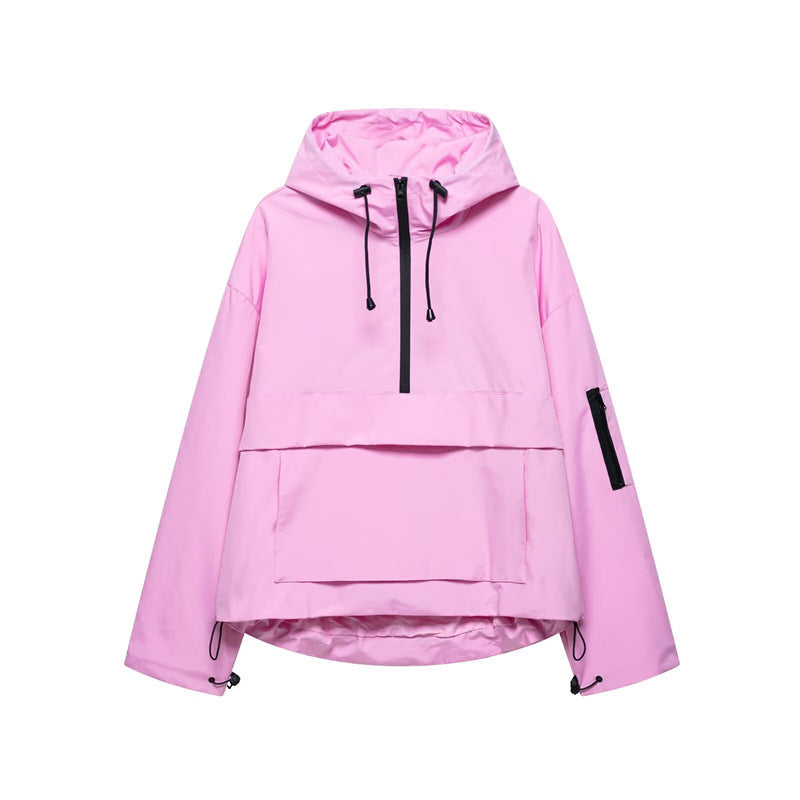 Style Women's Fashion Casual Loose Fit Half-Zip Hooded Jacket