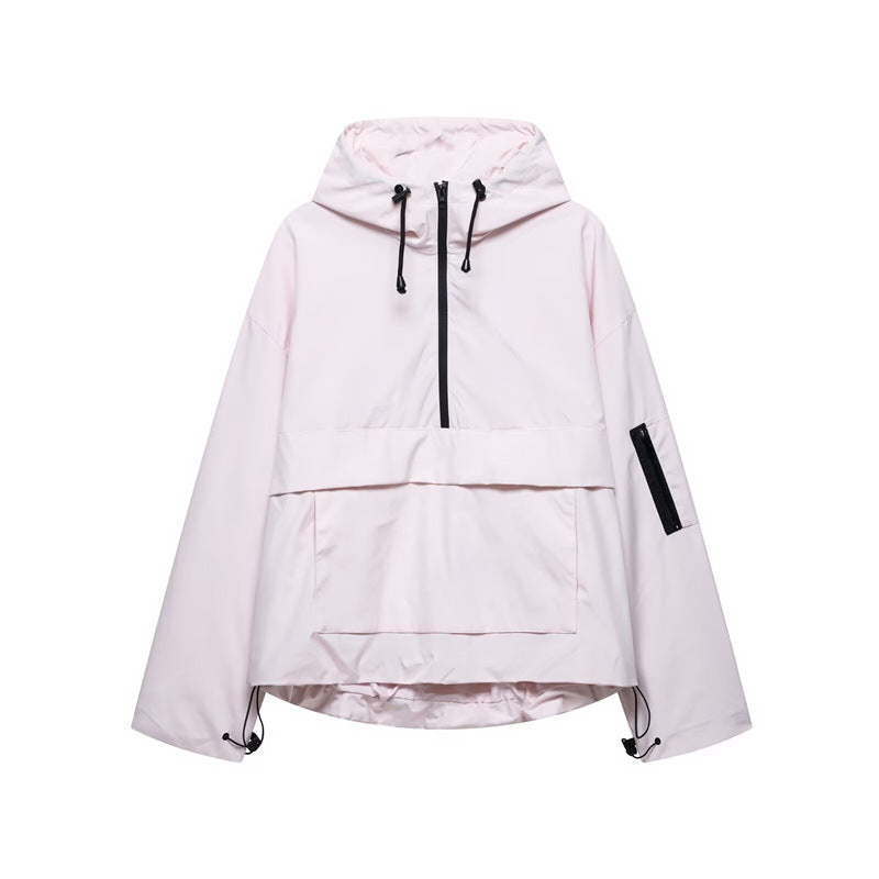 Style Women's Fashion Casual Loose Fit Half-Zip Hooded Jacket