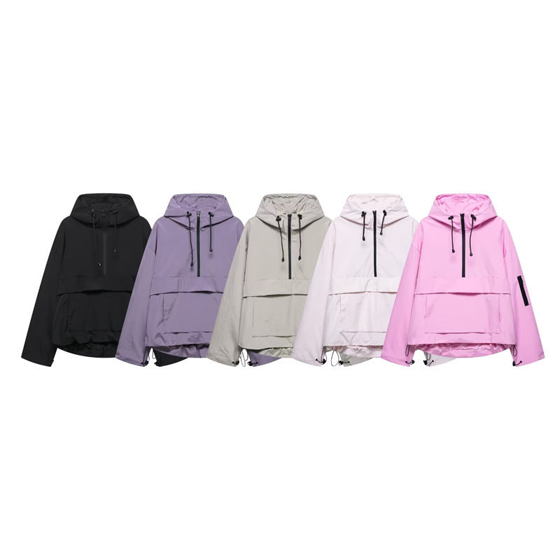 Style Women's Fashion Casual Loose Fit Half-Zip Hooded Jacket
