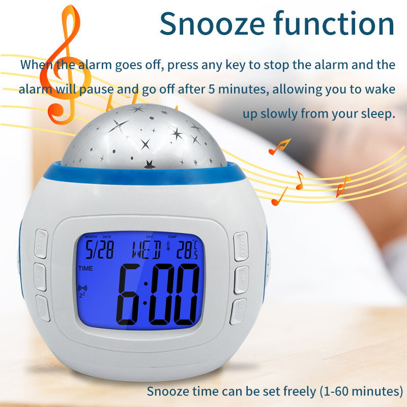 1038 Music Star Projection Clock Natural Sound Electronic Perpetual Calendar Colorful LED Alarm Clock