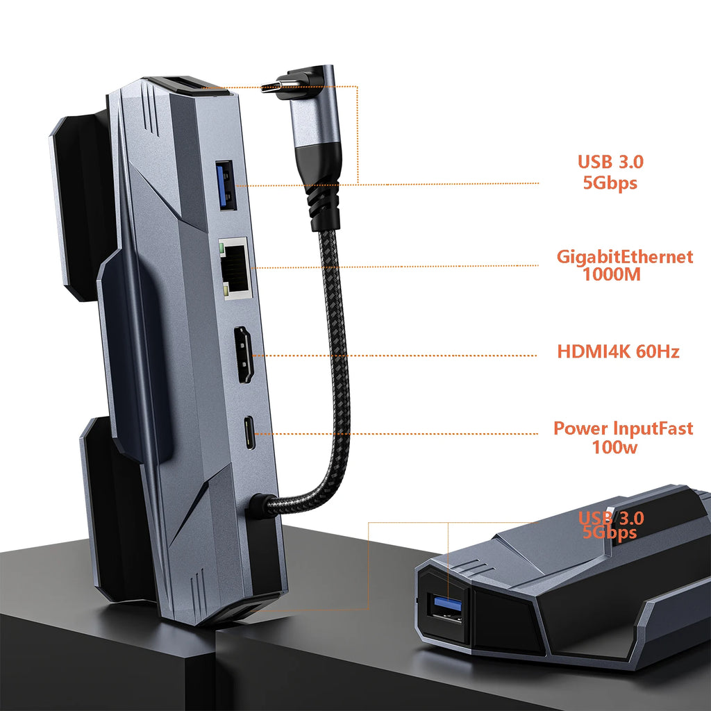 Steam Deck Dock 6 in 1 Steam Deck Rog Ally Docking Station Stand Accessories 3*USB 3.0 HDMI 4K@60Hz Gigabit Ethernet PD 100W Hub