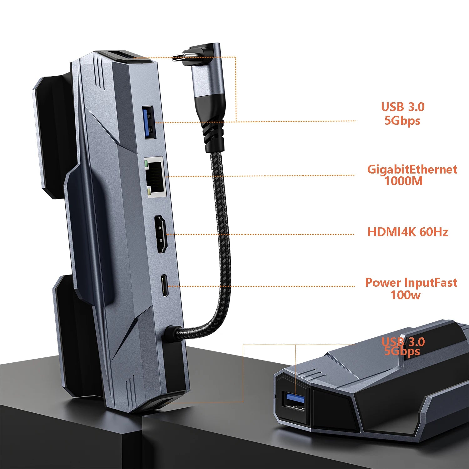 Steam Deck Dock 6 in 1 Steam Deck Rog Ally Docking Station Stand Accessories 3*USB 3.0 HDMI 4K@60Hz Gigabit Ethernet PD 100W Hub