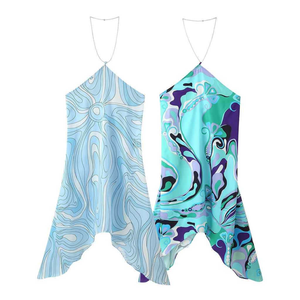 Women's Fashion Sexy Printed Chain Halter Dress