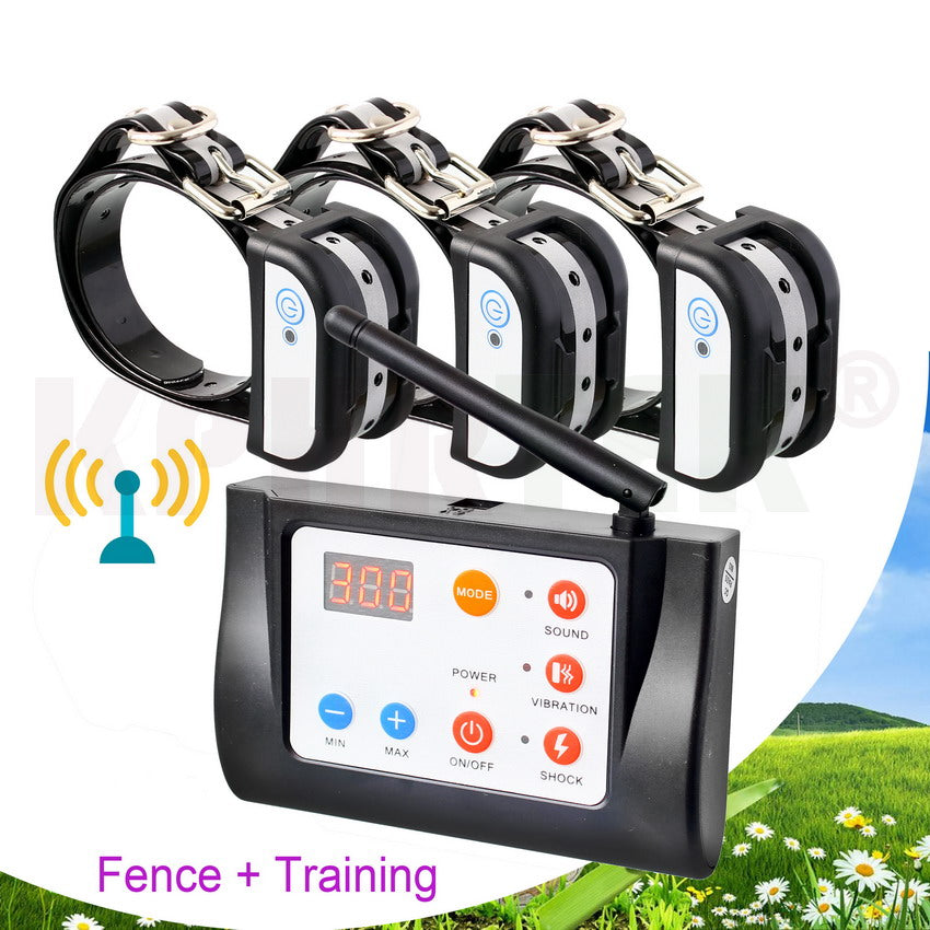 2 in 1   Wireless Electronic Dog Fence System and Dog Training Collar   Beep Shock Vibration Training  for 1/2/3 dogs 6 Sets/lot