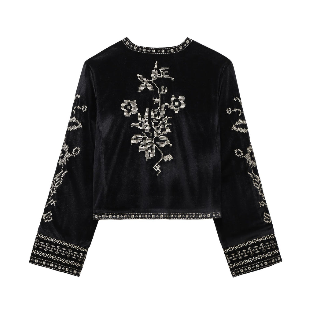 Women's Fashion Embroidered Velvet Short Jacket