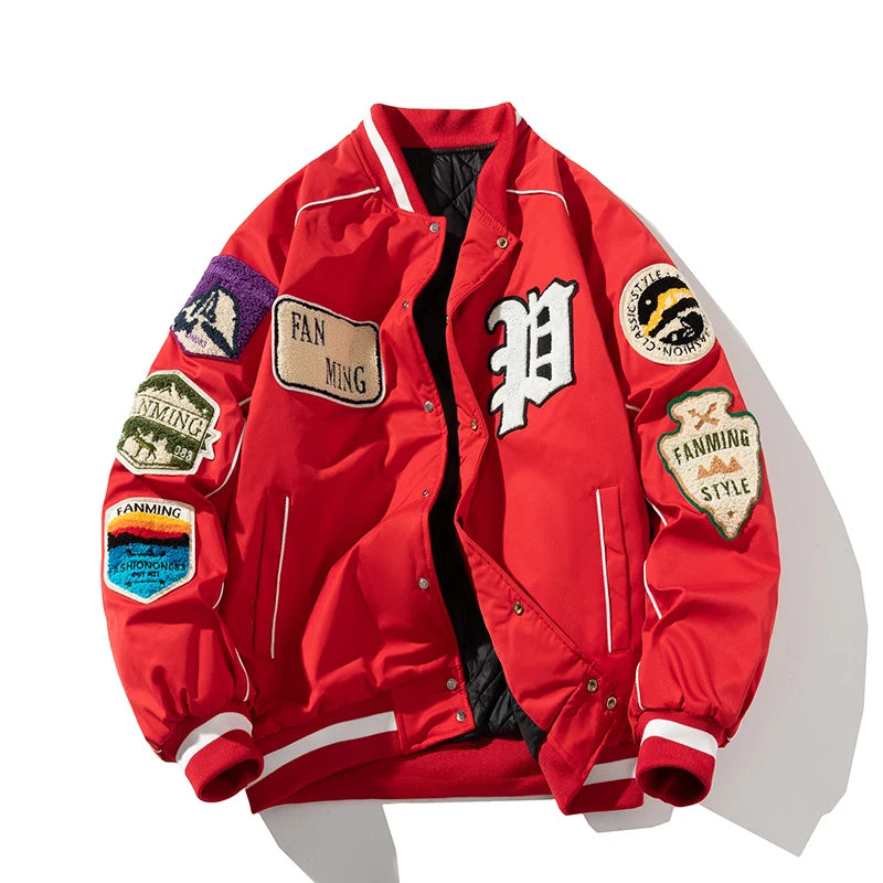 Winter Varsity Jacket Men Women Letter Badge American Baseball Jacket Street Fashion Hip Hop Coat Youth Couple Clothes Blue Red