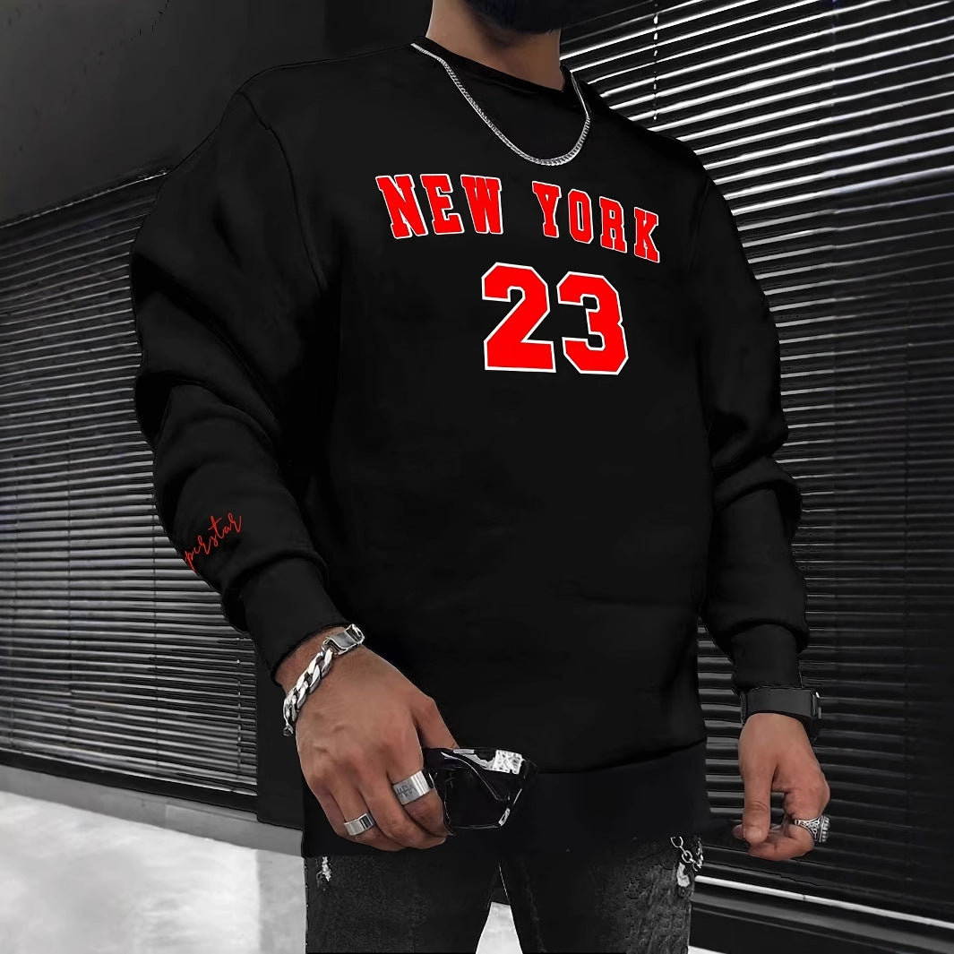 Printed Fashion Men's Casual Long Sleeve Crew Neck Sweatshirt European Size