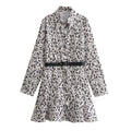 Women's Fashion Casual Waist Belt Floral Print Short Dress